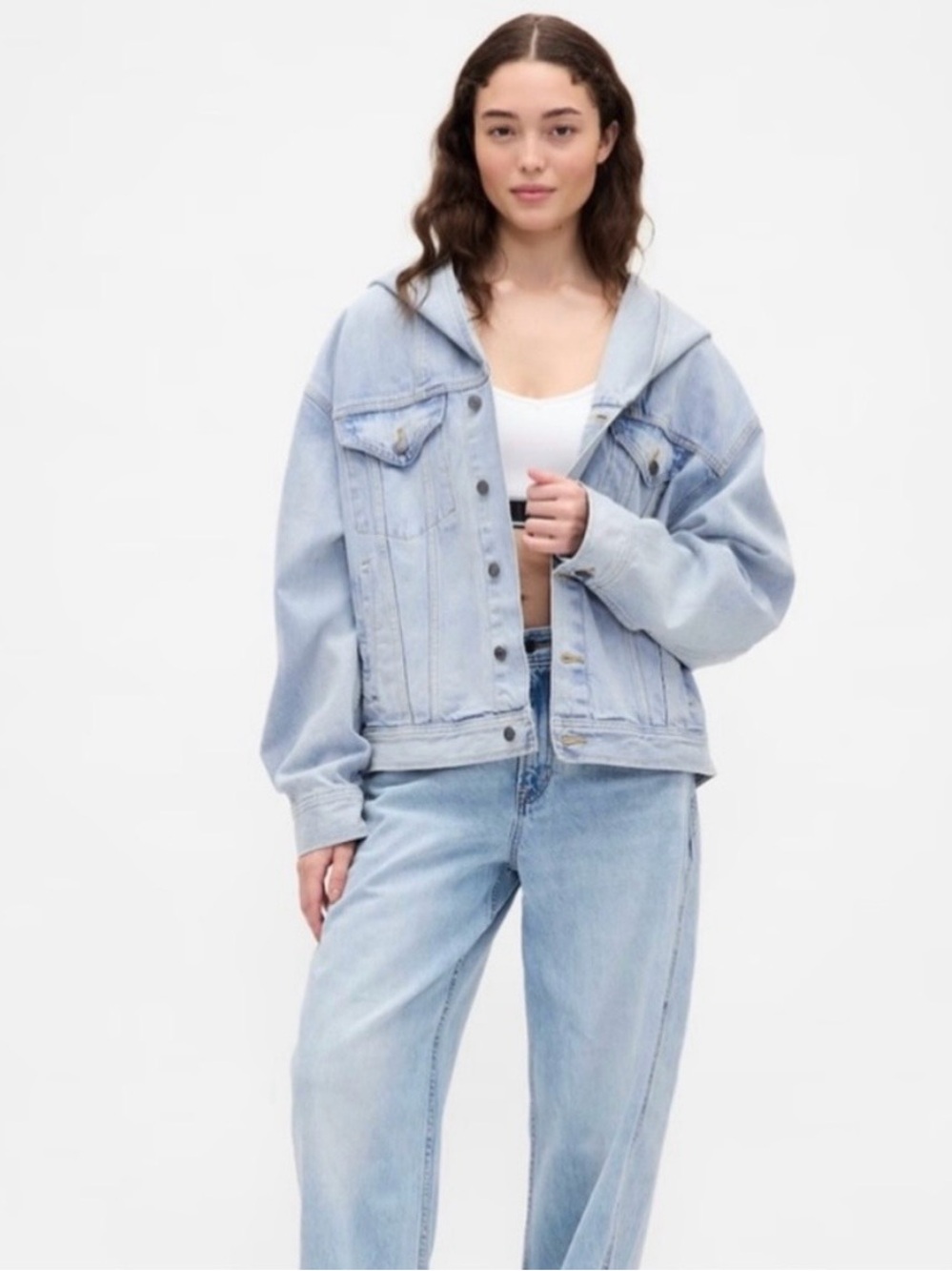 GapxBeis - Light Wash Denim Hooded Jacket - Women's Casual Coat